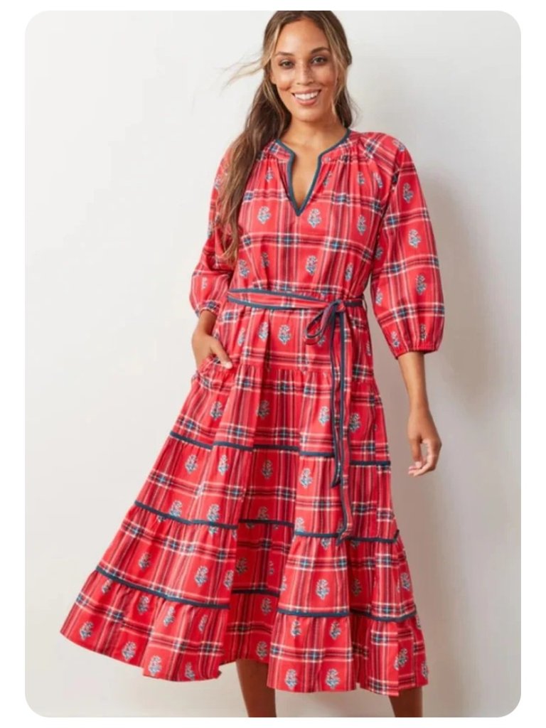Printfresh Main Street Red Nostalgia Plaid Dress Sz Xs